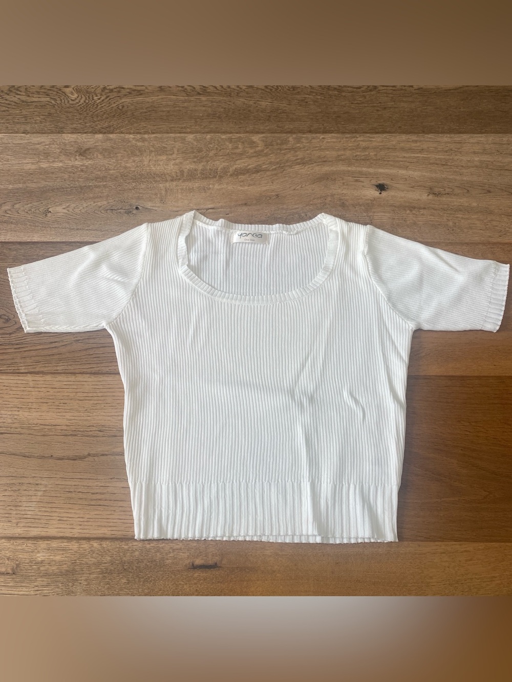 White Ribbed Short Sleeve Scoop Neck Top